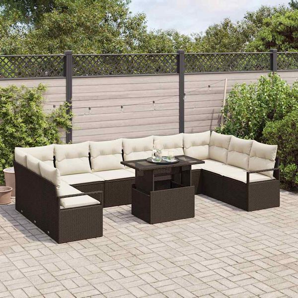vidaXL Tuin Sofa Set met kussen 11 pcs Bruin en Cr&egrave;me poly rattan