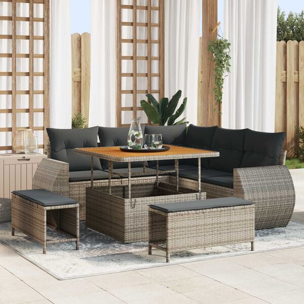 vidaXL Tuinbankenset 8 pcs Grijs poly rattan