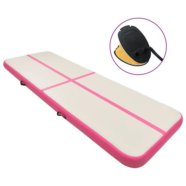 vidaXL Gymnastiekmat met pomp opblaasbaar 600x100x20 cm PVC roze
