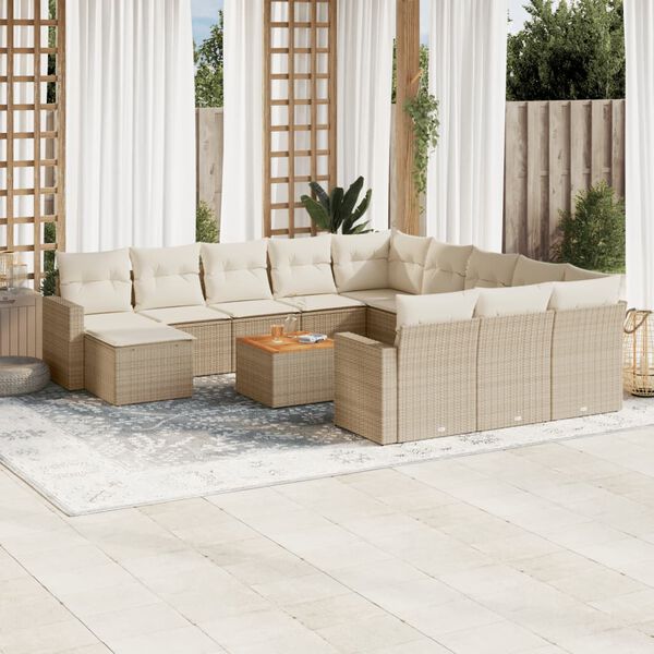 vidaXL 13-delige Loungeset met kussens poly rattan beige