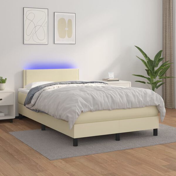 vidaXL Boxspring met matras en LED kunstleer cr&egrave;mekleurig 120x200 cm