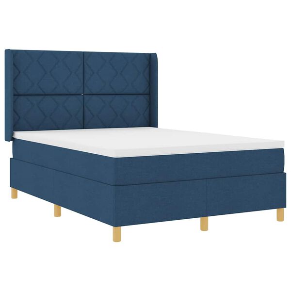 vidaXL Boxspringbed met matras met hoofdeinde Blauw 140 x 190 cm Stof