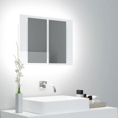 vidaXL Badkamerkast met spiegel en LED 60x12x45 cm acryl hoogglans wit