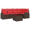 vidaXL Tuinbankenset met kussen 6 pcs Bruin en Rood poly rattan