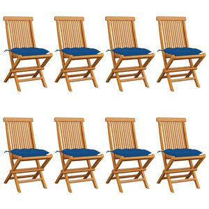 vidaXL Tuinstoelen 8 st met blauwe kussens massief teakhout