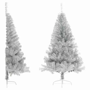 vidaXL Kunstkerstboom half met standaard 180 cm PET zilverkleurig