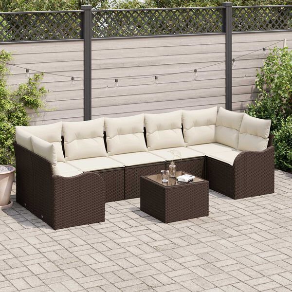 vidaXL Tuin Sofa Set 8 pcs Bruin en Cr&egrave;me Poly rattan, staal en glas