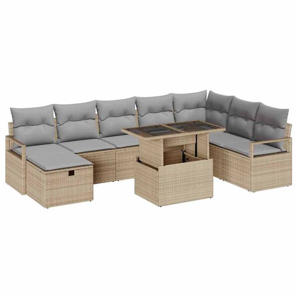 vidaXL Tuin Sofa Set met kussen met opslag 9 pcs Beige Poly riet