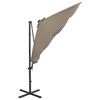 vidaXL Zweefparasol met paal en LED-verlichting 300 cm taupe