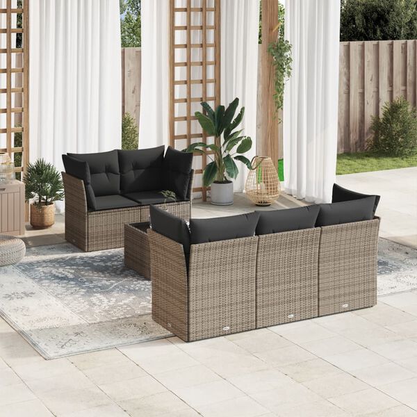 vidaXL 6-delige Loungeset met kussens poly rattan grijs