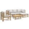 vidaXL 6-delige Loungeset met kussens bamboe lichtgrijs