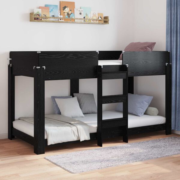vidaXL Bunk Bed voor Kinderen Zwart Eiken 90 x 200 cm Bewerkt hout
