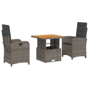vidaXL 3-delige Tuinset met kussens poly rattan grijs