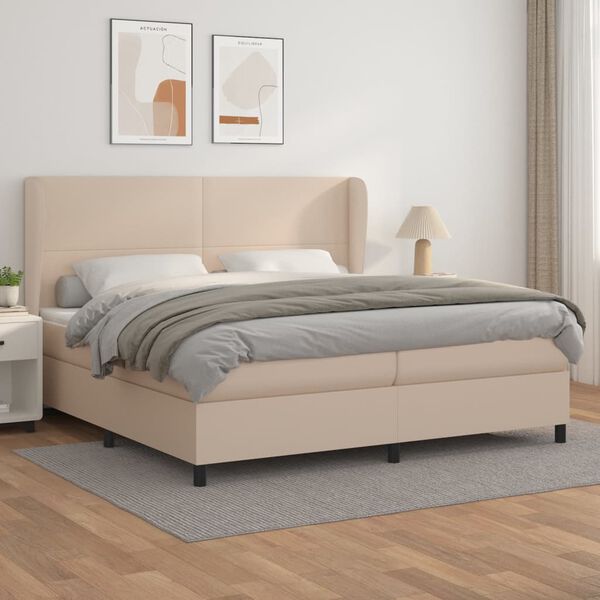 vidaXL Boxspring met matras kunstleer cappuccinokleurig 200x200 cm