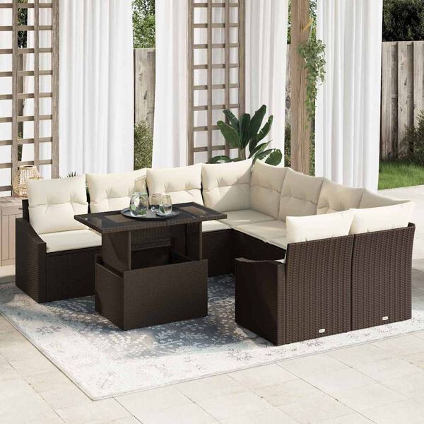 vidaXL Tuin Sofa Set met kussen 9 pcs Bruin en Cr&egrave;me poly rattan