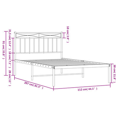 vidaXL Bedframe met hoofdbord metaal wit 107x203 cm