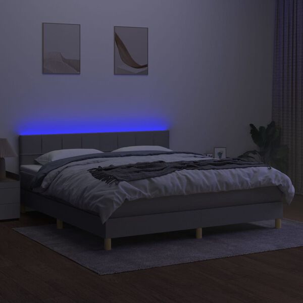 vidaXL Boxspring met matras en LED stof lichtgrijs 160x200 cm