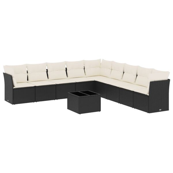 vidaXL 10-delige Loungeset met kussens poly rattan zwart