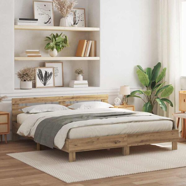 vidaXL Bedframe artisanaal eikenkleurig 200 x 200 cm Bewerkt hout