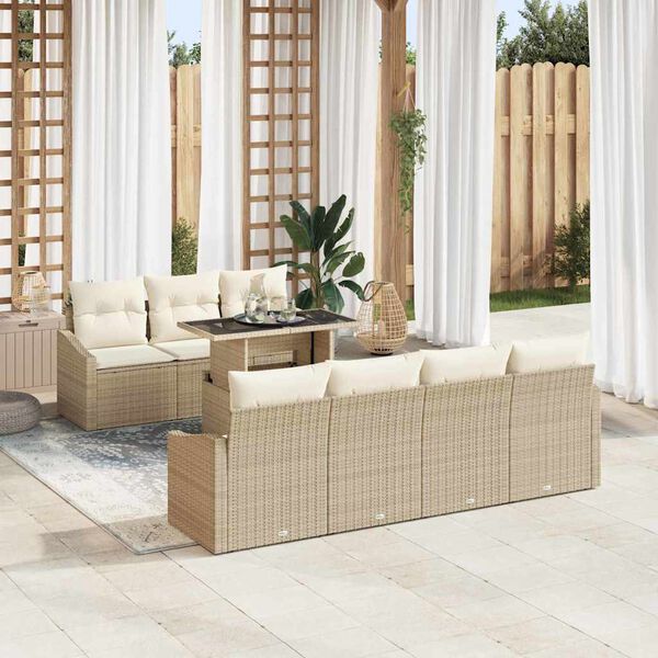 vidaXL Tuin Sofa Set met kussen 8 pcs Beige en Cr&egrave;me poly rattan