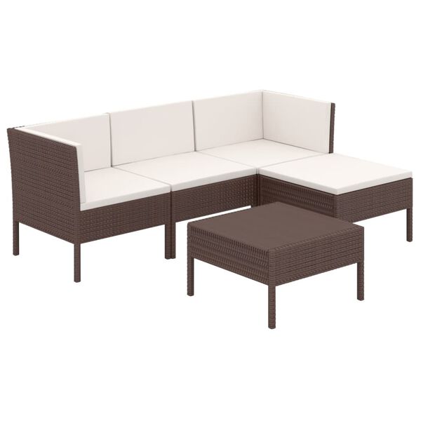 vidaXL 5-delige Loungeset met kussens poly rattan bruin