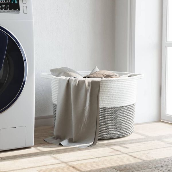 vidaXL Wasmand Ø 55x36 cm katoen grijs en wit