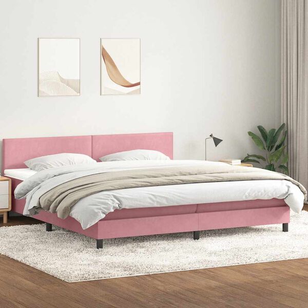 vidaXL Boxspring met matras fluweel roze 180x220 cm