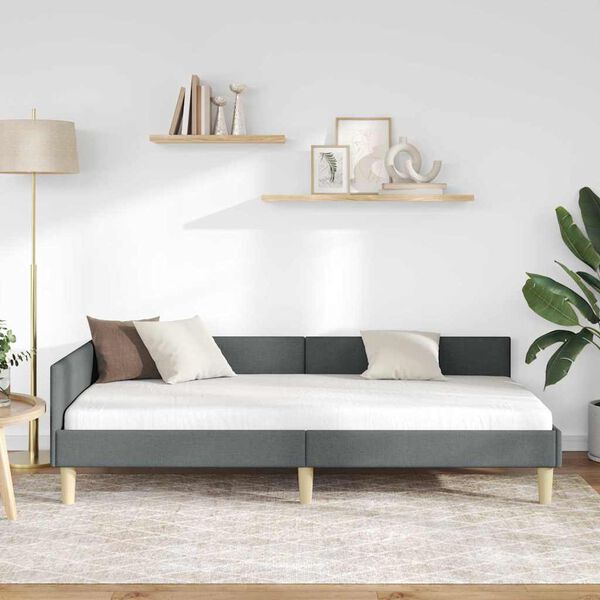 vidaXL Hoekbedframe met hoofdeinde Donkergrijs 80 x 200 cm Stof