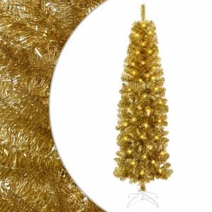 vidaXL Kunstmatige slanke kerstboom 180 cm 300 LED's Warmwit