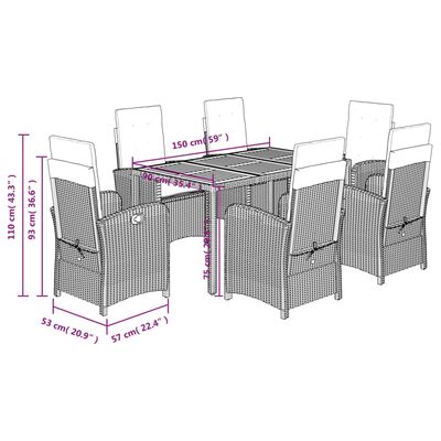 vidaXL 7-delige Tuinset met kussens poly rattan grijs