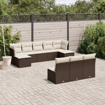 vidaXL 10-delige Loungeset met kussens poly rattan bruin