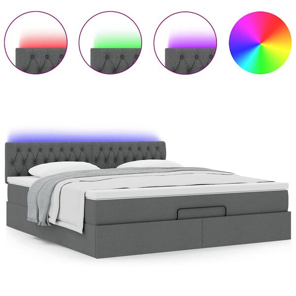vidaXL Bed poef met matras en LED's 180x200 cm stof donkergrijs