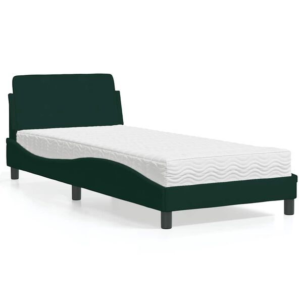 vidaXL Bed met matras "Dover" fluweel donkergroen 90x190 cm