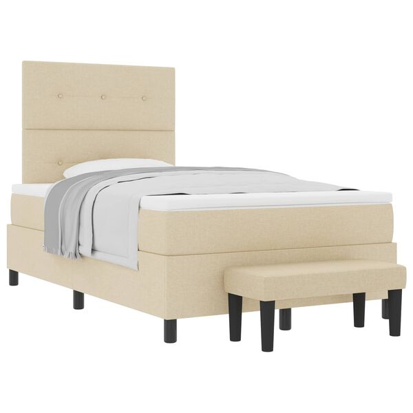 vidaXL Boxspringbed met matras met hoofdeinde Cr&egrave;me 120 x 190 cm Stof