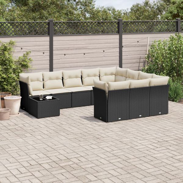 vidaXL 11-delige Loungeset met kussens poly rattan zwart