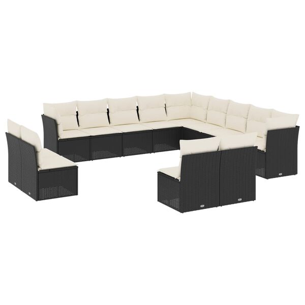 vidaXL 13-delige Loungeset met kussens poly rattan zwart