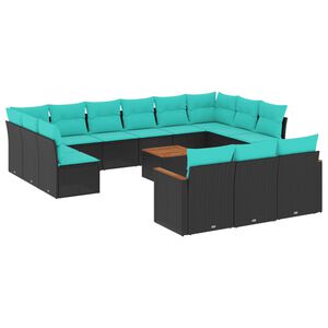 vidaXL 14-delige tuinbankset met kussens van zwart polyrotan