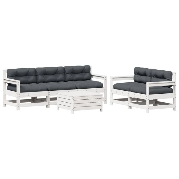 vidaXL 6-delige Loungeset met kussens massief grenenhout wit