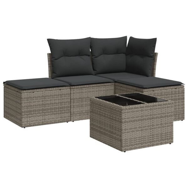 vidaXL 5-delige Loungeset met kussens poly rattan grijs