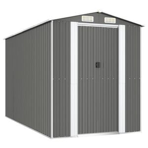 vidaXL Tuinschuur 192x357x223 cm gegalvaniseerd staal lichtgrijs