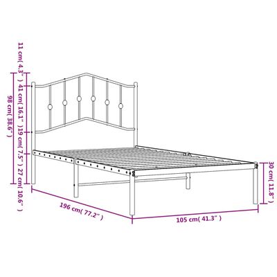 vidaXL Bedframe met hoofdbord metaal zwart 100x190 cm