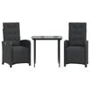 vidaXL 3-delige Bistroset met kussens poly rattan zwart
