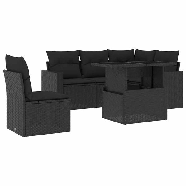 vidaXL 6-delige Loungeset met kussens poly rattan zwart
