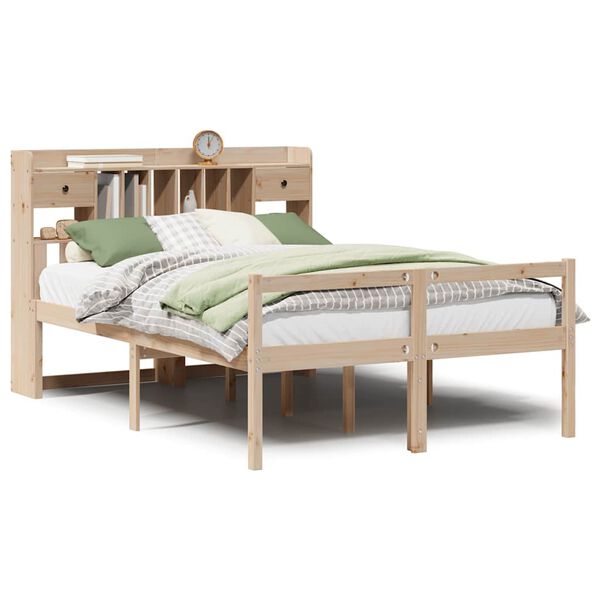 vidaXL Bed met boekenkast zonder matras massief grenenhout 140x190 cm