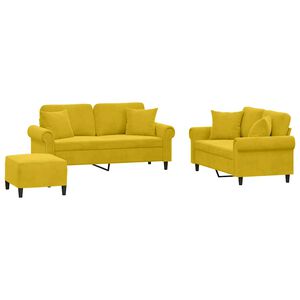 vidaXL 3-delige Loungeset met kussens fluweel geel