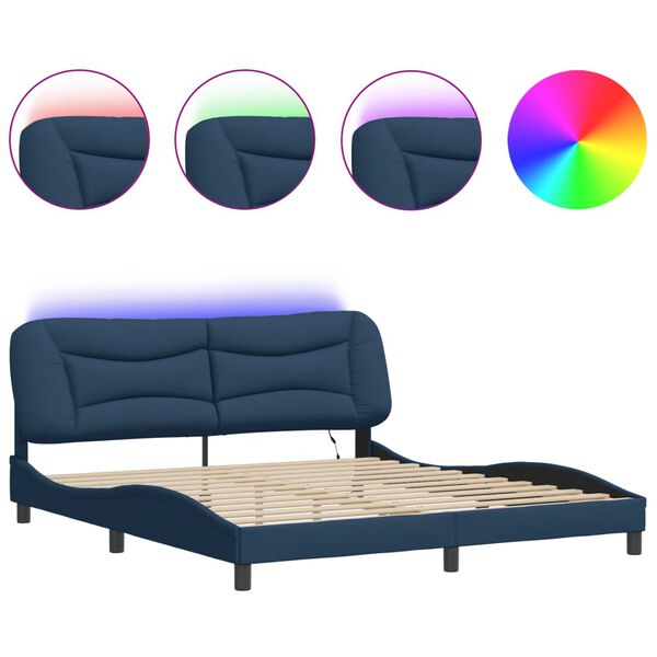 vidaXL Bedframe met LED zonder matras "Hvar" 180x200 cm stof blauw