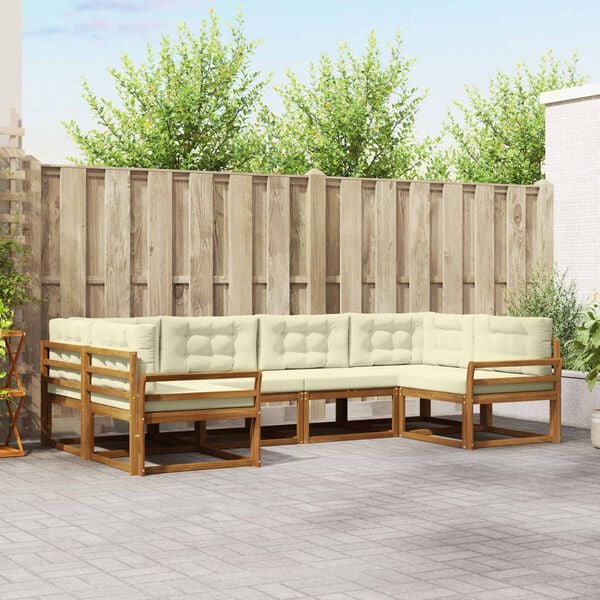 vidaXL Buiten bankenset met kussen 6 pcs Natuurlijk en Cr&egrave;me