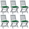 vidaXL Opklapbare stoelen (6 stuks) met kussens, gemaakt van massief acaciahout
