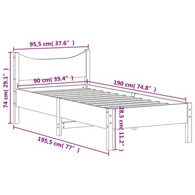 vidaXL Bedframe zonder matras massief grenenhout wit 90x190 cm