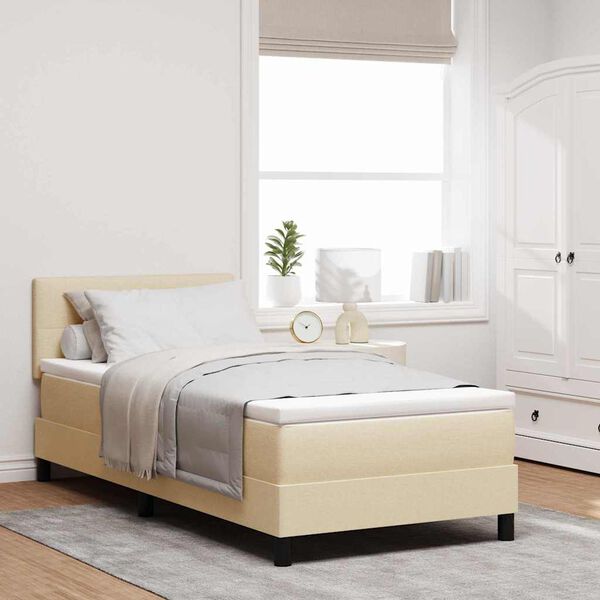 vidaXL Boxspring bed met matras met hoofdeinde Cr&egrave;me 90 x 190 cm Stof